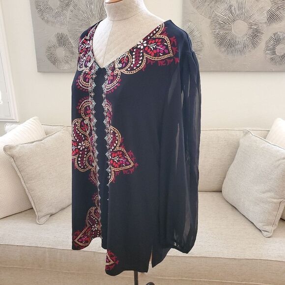 JM Collection Printed Slit-Sleeve Blouse sz 2x - Picture 3 of 11